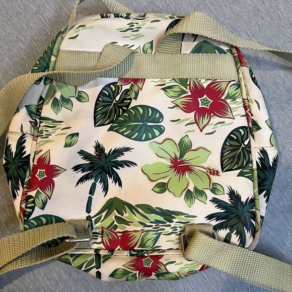 Vintage SUNNY HAWAII Cream w/Palm Tree Floral Print Mini Backpack Purse - Picture 3 of 14